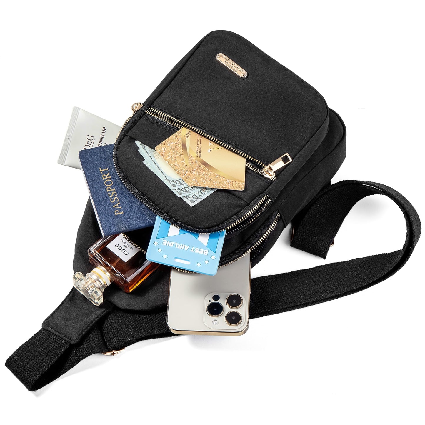 Small Sling Backpack Crossbody Sling Bag for Women, Chest Bag Daypack Fanny Pack Cross Body Bag for Outdoors Hiking Traveling - Black