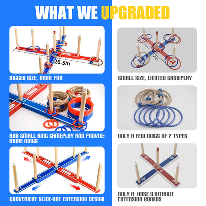 FunforFun! Outdoor Games for Kids 3-12 Upgraded Large Wooden Ring Toss Game with 30 Rings Party Yard Game for Family Outside Toys for 10 11 12 13 14 Years Old Boys Gifts