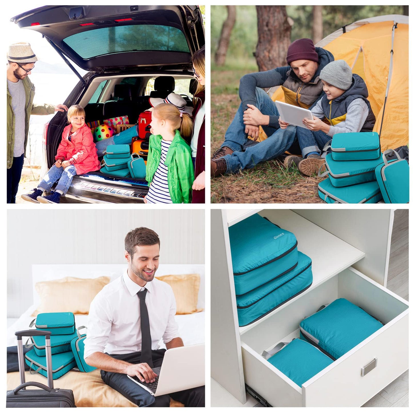 Gonex Compression Packing Cubes, 4pcs Expandable Storage Travel Luggage Bags Organizers (Blue)
