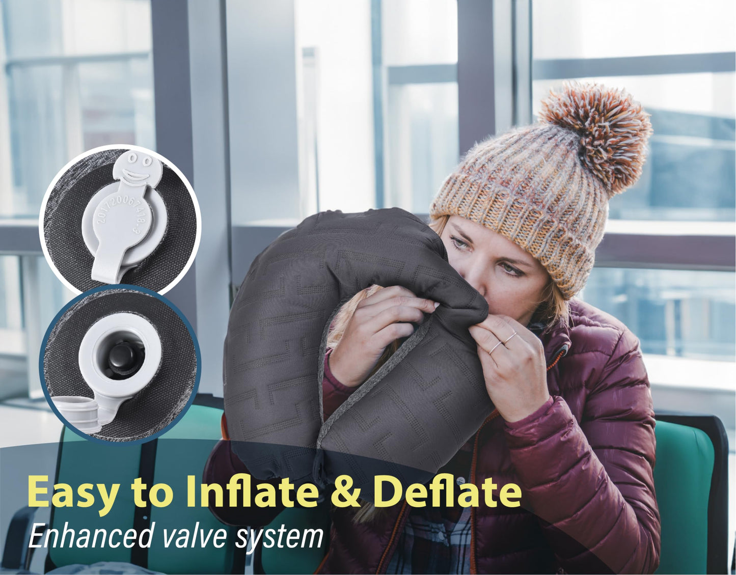 TREKOLOGY Inflatable Neck Pillow for Travel, Blow Up Neck Pillow for Travel with Removable Cover