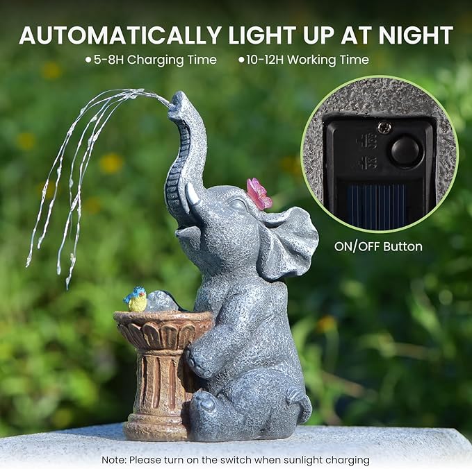 Solar Garden Decor Watering Elephant, Outdoor Statue Solar Light Decoration, Housewarming Gift, Birthday Gift for Women, Mom, Grandma