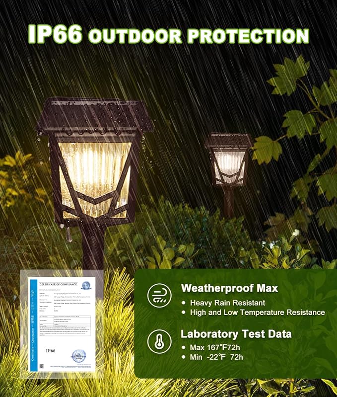 Solar Pathway Lights Outdoor, 6 Pack IP66 Waterproof Garden Solar Lights, 1500mAh Auto On/Off Yard Landscape Walkway Lighting, Brown