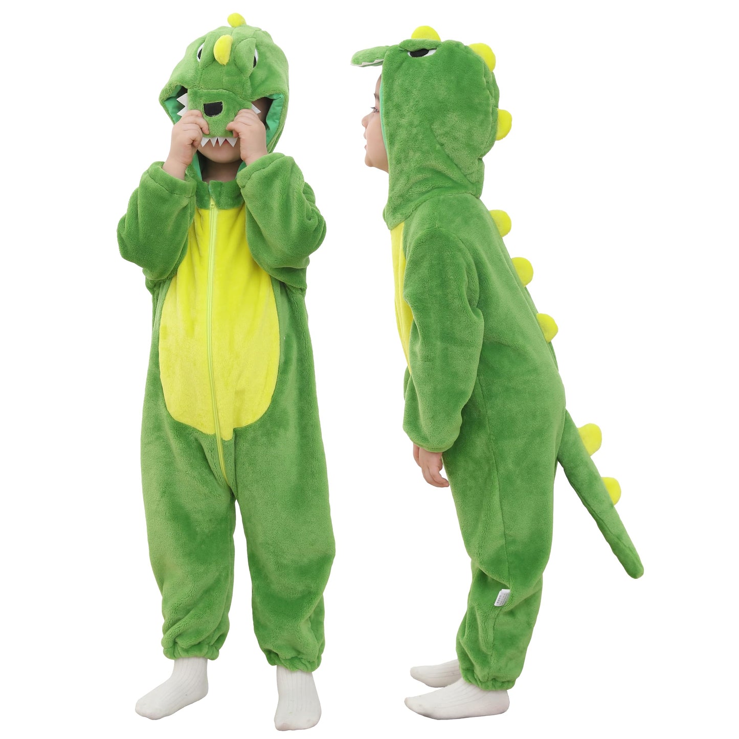 TONWHAR Kids' And Toddlers' Infant Tiger Dinosaur Animal Fancy Dress Costume Outfit Hooded Romper Jumpsuit (4T/Height:40"-43", Green Dinosaur)