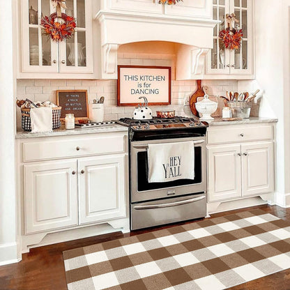 Buffalo Plaid Outdoor Rug Doormat Farmhouse Checkered Front Porch Rug Machine Washable Woven Cotton Layered Door Mats for Indoor Entryway Kitchen Bedroom (24"x51", Coffee and White)