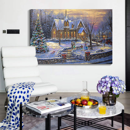 Denozer Christmas Canvas Wall Art Prints Lighted Christmas Tree Picture Red Wine Wall Painting Artwork for Home Decor - 36x24 inch