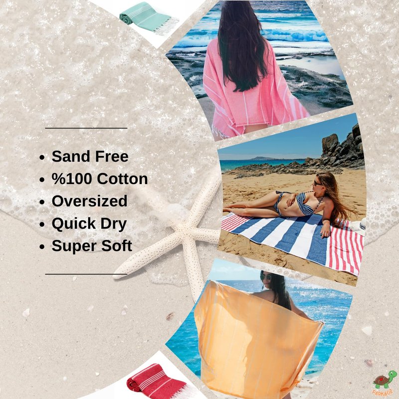 2 Pack The Turkish Beach Towel 40x72 Inches, Oversized 100% Cotton Sand Free Lightweight Absorbent Quick-Dry Beach Blanket, Extra Large Turkish Bath Towels for Travel and Pool, Yoga