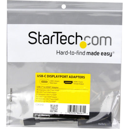 StarTech.com CDP2HD USB-C to HDMI Video Adapter Converter - 4K 30Hz - Thunderbolt 3 Compatible - USB 3.1 Type-C to HDMI Monitor Travel Dongle Black,9mmx23mmx147mm