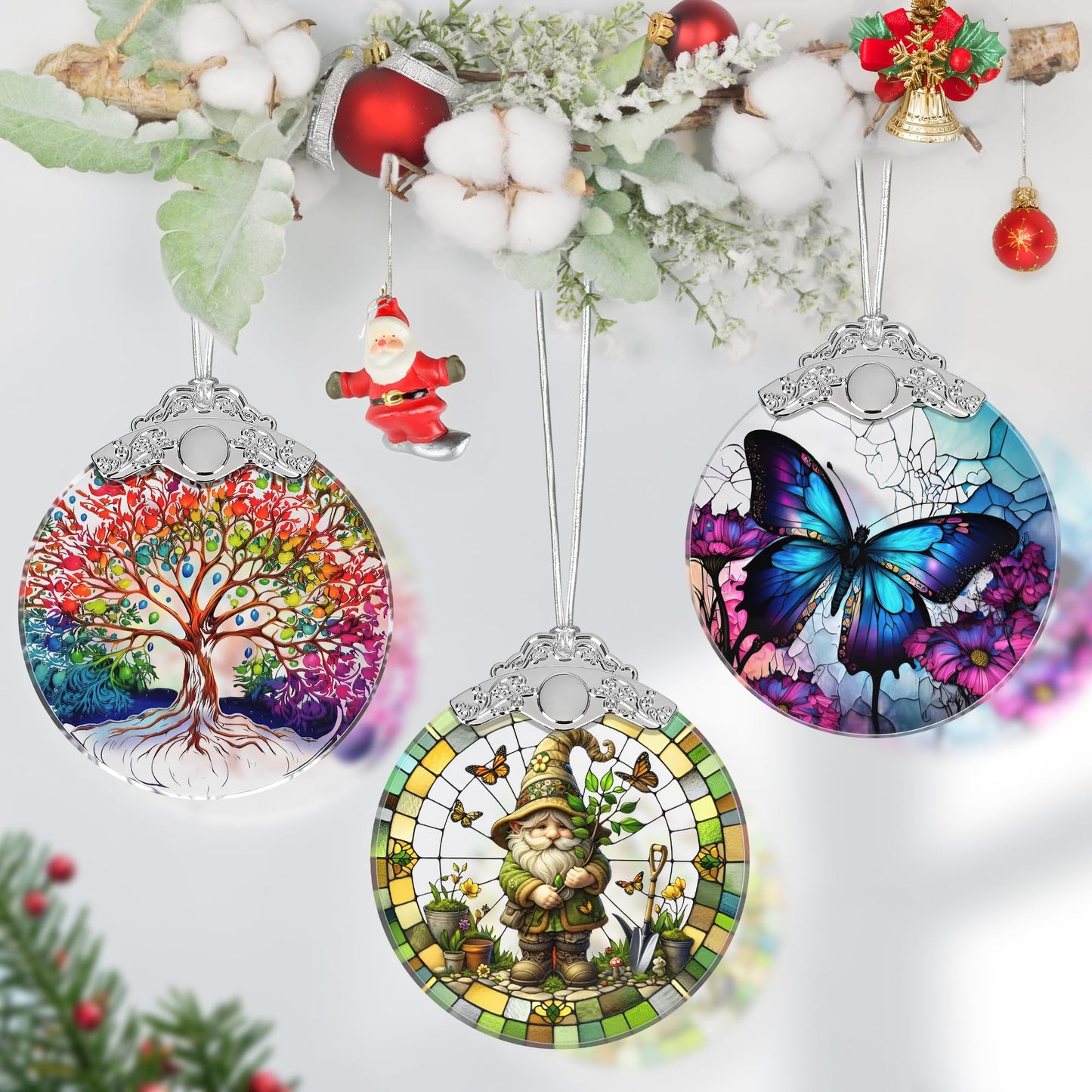 Charming Gnome Stained Glass Ornament - Christmas Tree Decor, Gnome Ornaments for Christmas