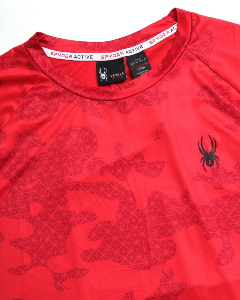 Spyder Mens Active Shirt - Crewneck Dry Fit Mens Workout Shirts Short Sleeve Camo Fitted Athletic Gym Shirts for Men, Size Medium, Spyder Red