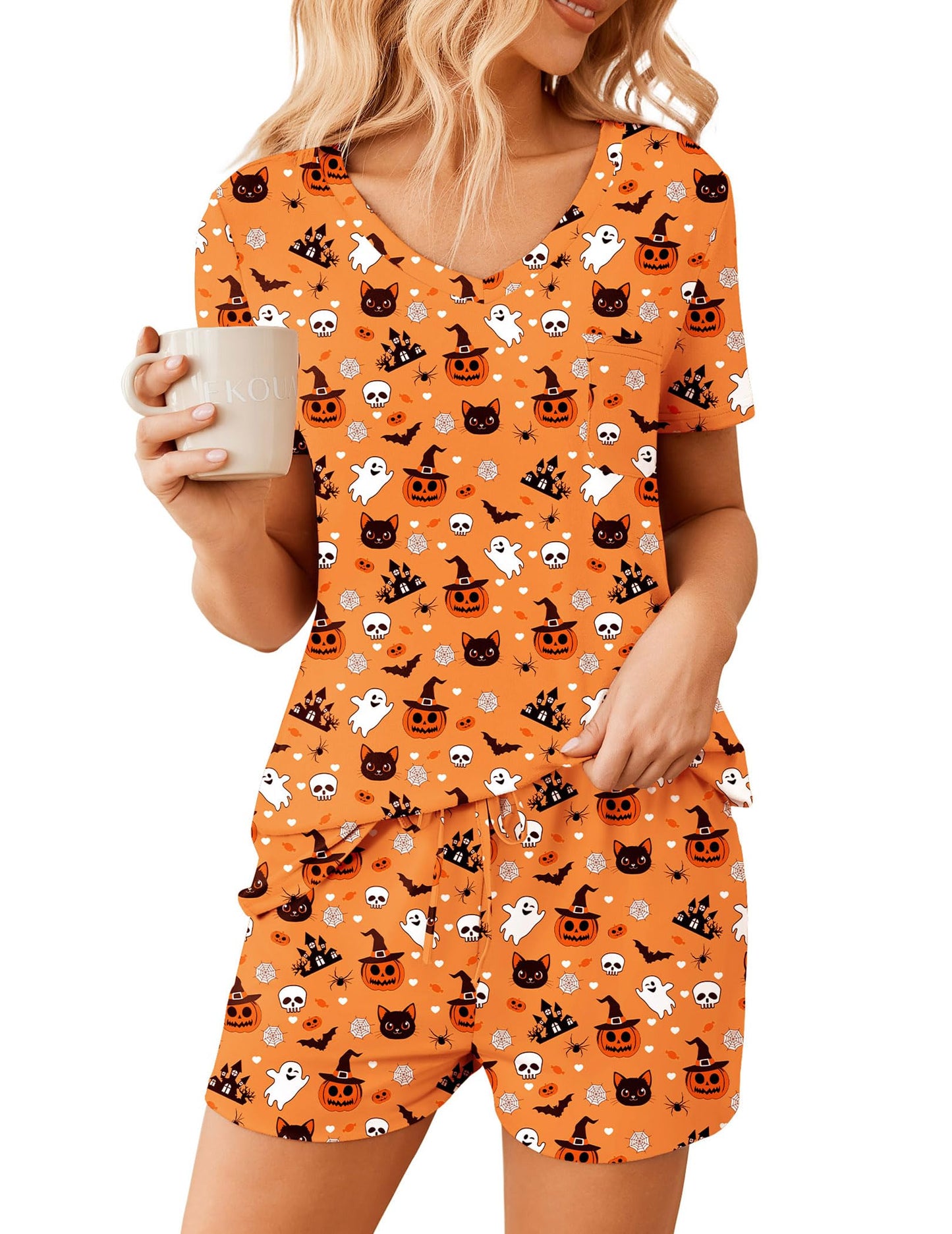 Ekouaer Womens Pajama Sets Short Sleeve Pajamas for Women Sets Soft Lounge Sets Casual V Neck Sleepwear PJS