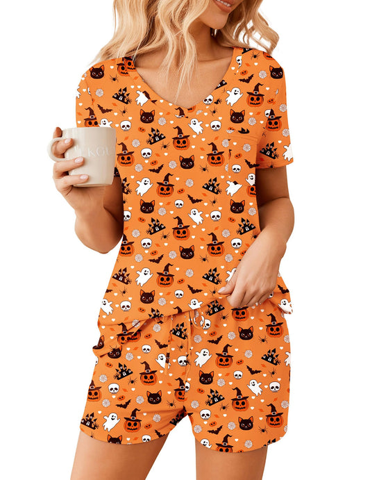 Ekouaer Womens Pajama Sets Short Sleeve Pajamas for Women Sets Soft Lounge Sets Casual V Neck Sleepwear PJS