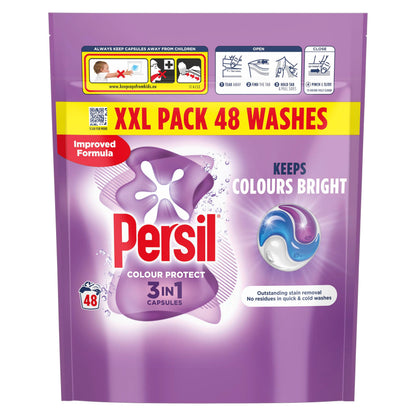 Persil Colour Protect 3 in 1 Washing Capsules keeps colours bright outstanding stain removal in quick & cold washes 48 washes