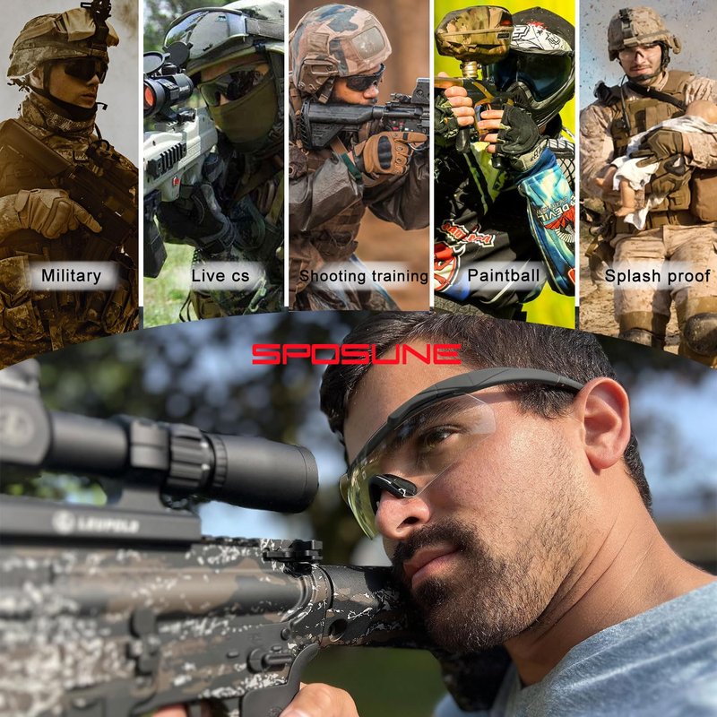 SPOSUNE Shooting Glasses Men with Case, Impact resistance Tactical Glasses Airsoft Glasses with 3 Lenses, Safety Glasses for Men Women - Military Eyewear for Hunting Cycling