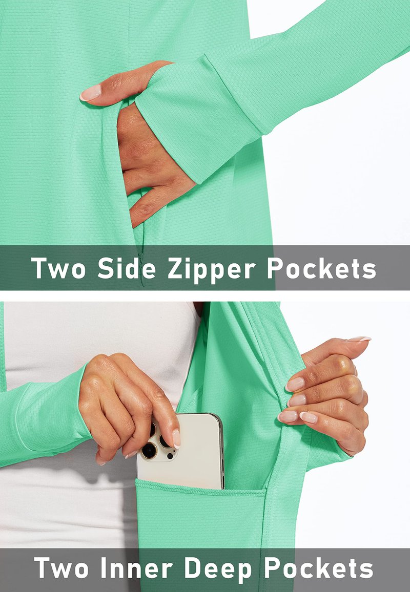 MAGCOMSEN Women's Running Jacket Lightweight Quick Dry Long Sleeve Shirts Sun Protection Shirts Jacket Women Mint Green S