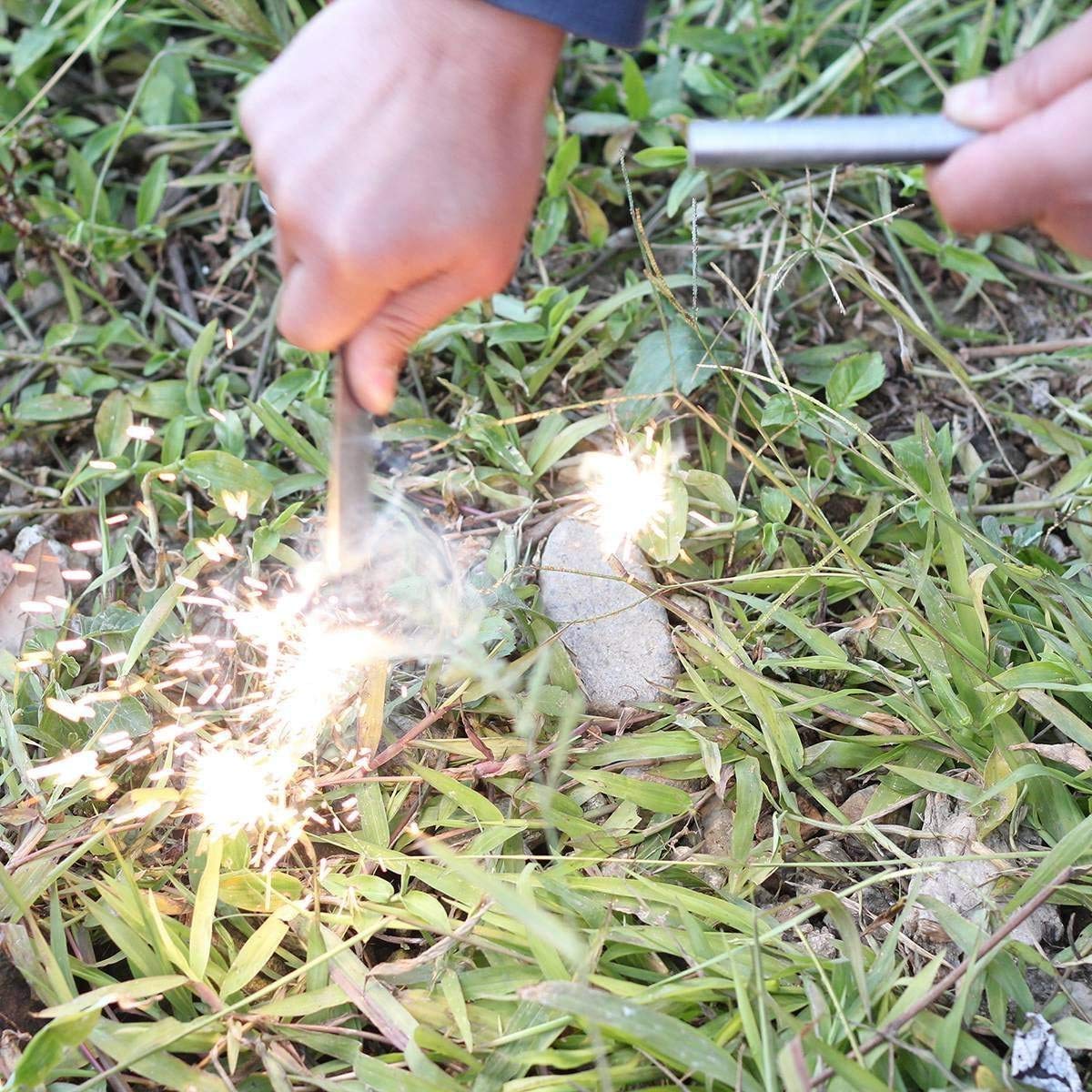 bayite 1/2 x 6 Inch Survival Drilled Flint Steel Fire Starter Ferrocerium Rod Kit with Striker-Pro Striker Paracord Landyard Handle Large