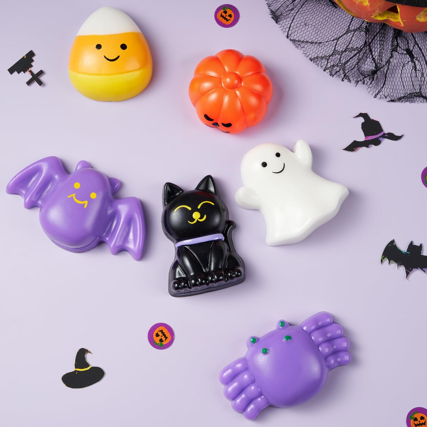 JOYIN 6 PCS Halloween Silicone Stress Relief Squishy Toys, Mini Soft Squeeze Toys for Halloween Party Favor Goodie Bag Fillers, Cute Ghost Mochis Stress Reliever Anxiety for Kids Gift