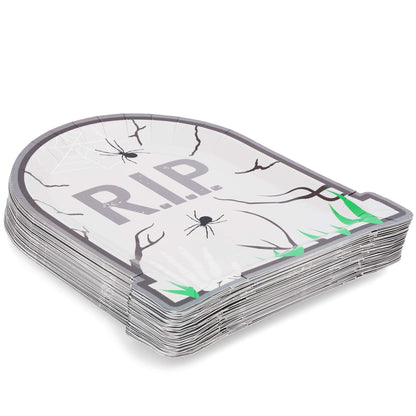 Spooky Central Spooky Paper Plates - 9 in, 48 Count, Gray - Tombstone Design Plates & Disposable Halloween Tableware for Halloween Party Supplies & Spooky Décor