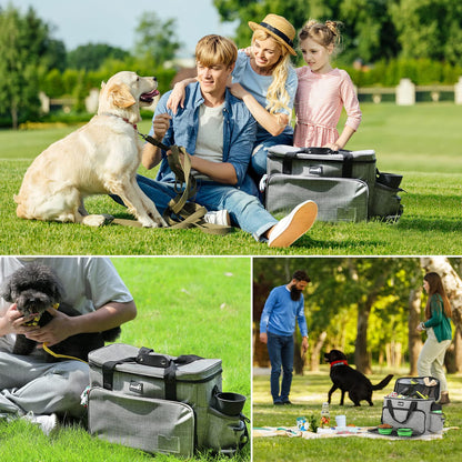 pecute Dog Travel Bag Large, Portable for Travel, Pet with Multi-Function Pockets, Tote Organizer Outdoor use Set 2 Food Bags + Collapsible Bowls, Grey