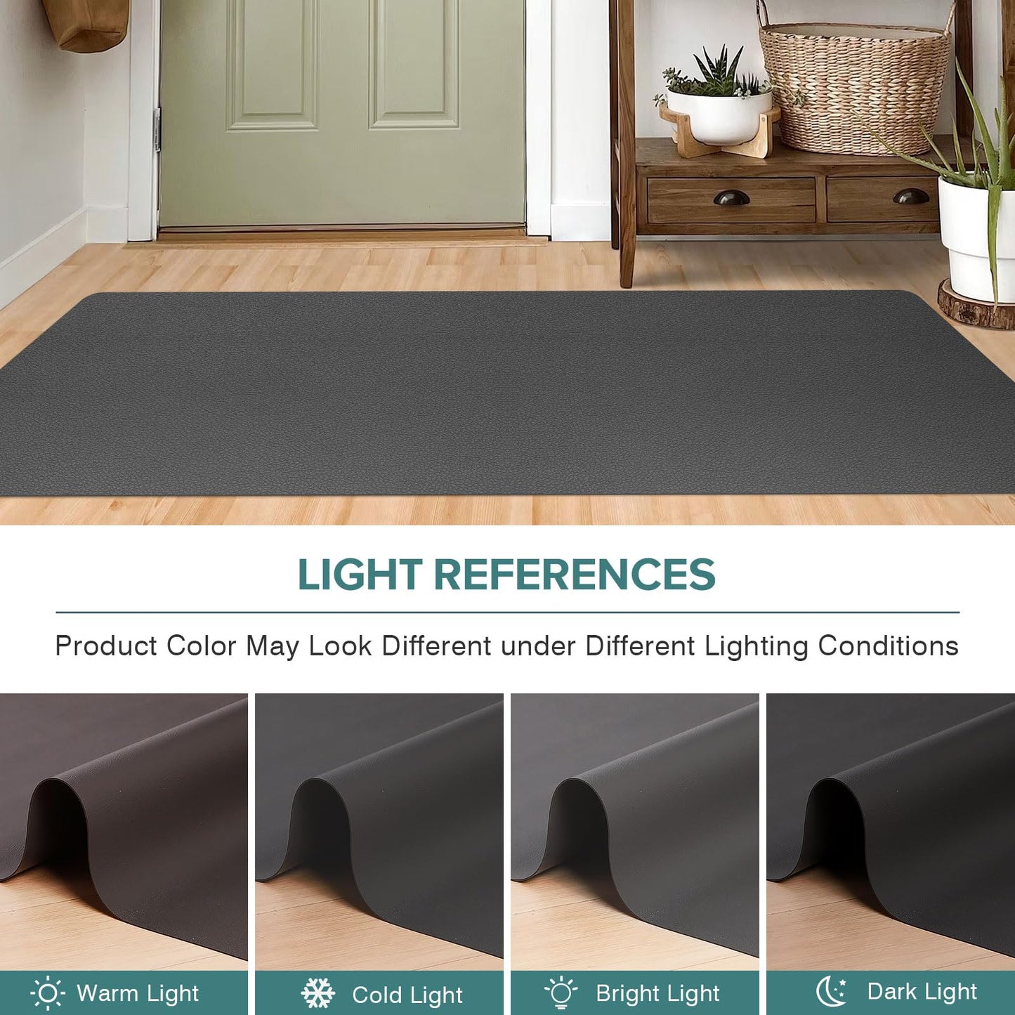 FURKIT Front Door Mat Indoor Outdoor, Waterproof Low Profile Entrance Mat for Back Door, Leather-Look Soft PVC Rug for Entryway, Easy Clean and Stain Resistant Doormat, Dark Gray, 2×3 ft