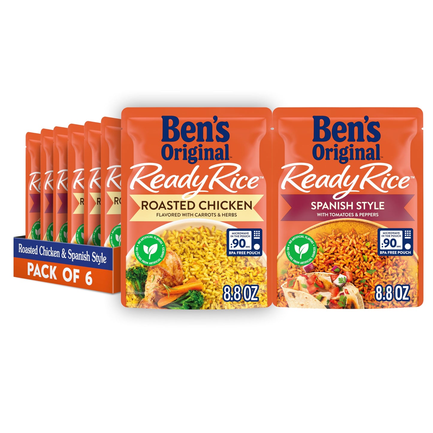 BEN'S ORIGINAL Ready Rice Roasted Chicken and Spanish Style Flavored Rice Variety Pack, Easy Dinner Sides, 8.8 OZ Pouch (Pack of 6)