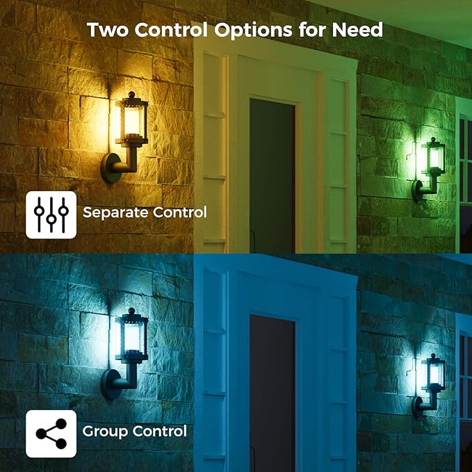 XMCOSY+ Outdoor Wall Lights, 1100LM LED Wall Sconces, Smart RGBW Porch Lights Outdoor, WiFi APP Control, Compatible with Alexa, Adjustable Dual-Head IP65 Waterproof Wall Lanterns, 2 Pack