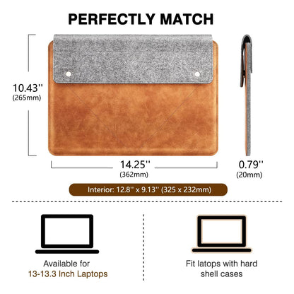 MoKo 13-13.3 Inch Laptop Sleeve Fits Macbook Pro M1 Pro/M1 Max 14.2 2021, iPad Pro 12.9 2021, Surface Pro 9, Felt & PU Leather Case Bag with Pocket, Gray&Brown