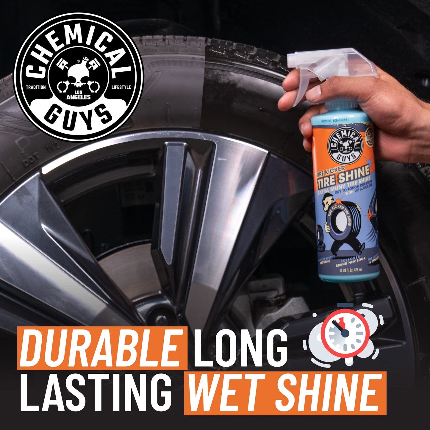 Chemical Guys Tire Kicker Sprayable Extra Glossy Tire Shine (Works on Rubber, Vinyl & Plastic), Great for Cars, Trucks, SUVs, Motorcycles, RVs & More, 16 oz (2 Pack)