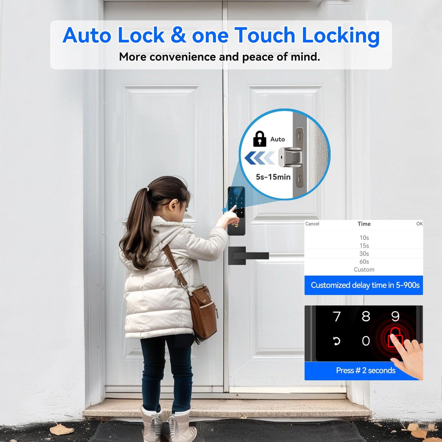 Smart Fingerprint Digital Door Lock - Keypad Lock and 2-Lever Handle Set,Keyless Entry Deadbolt for Front Door, App & Voice Control, Auto-Lock, Anti-Peep,Matte Black