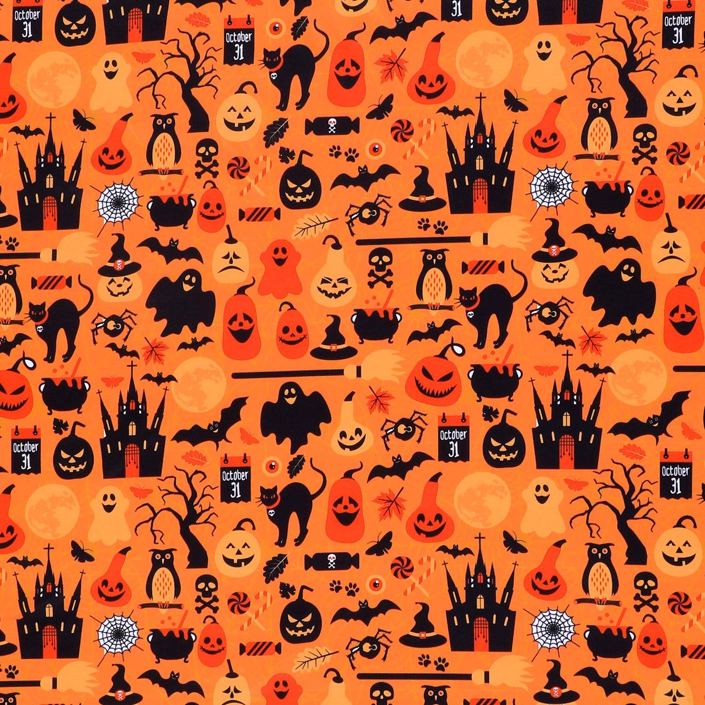 Halloween Fabric 1 Yard Ghost Pumpkin Cats Pattern Halloween Orange Printed Fabric for Sewing Quilting Apparel Crafts Home Decor Supplies (1 Piece)