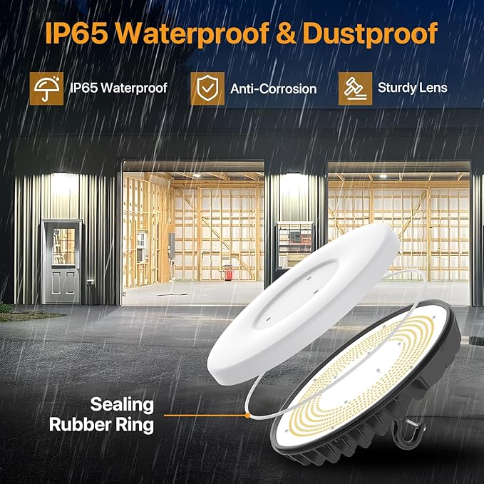 Smart Shop Lights 200W Micware Motion Sensor 24000LM UFO LED High Bay Light with Multi-Function Remote, 10%-100% Dimmable IP65 Waterproof 5000k Garage Lighting 2Pack (Old Remote)