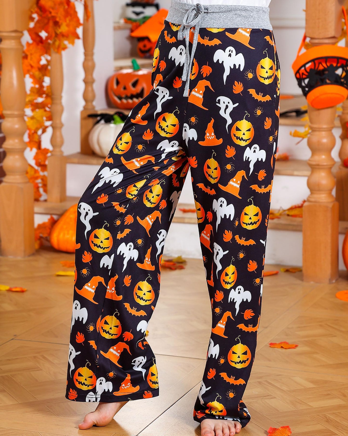 Halloween Pajama Pants Kids Pumpkin Bottoms 9-10 Years Loose Sleepwear Pyjamas For Girls Party Ugly Trouser All Hallow's Day Pajamas Size 10