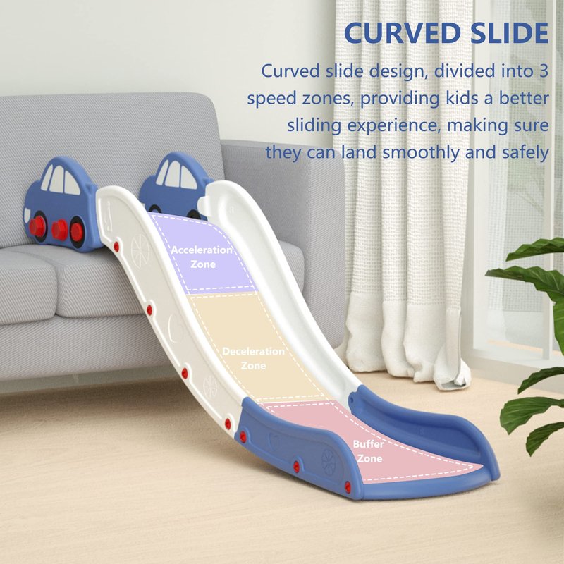 Couch Slide for Stairs Bed Kids Extended Widened Toddler Slide Plastic Indoor Toy Easy to Assemble Store Car Blue Plus