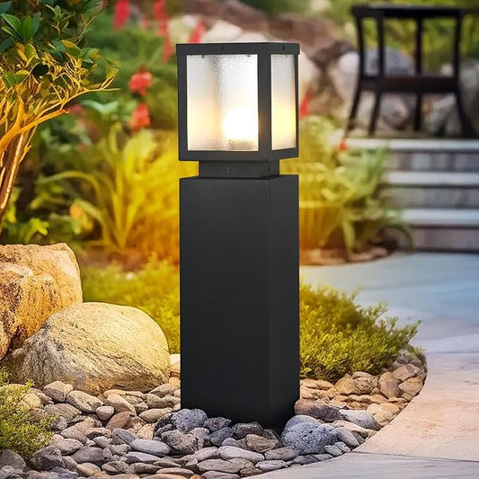 Outdoor Landscape Path Light Modern Black Waterproof Bollard Light Outside Housing Pathway Light Aluminum Walkway Lighting Hardwired E26 Sideway Post Pole Lighting Patio Porch Exterior Lawn Floor Lamp
