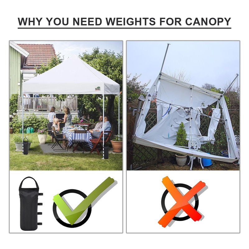 Eurmax USA 125LBS 4-Pack Universal Canopy Weights, Secure Wind Protection to Prevent Tipping, Easy Wrap-Around Installation Heavy Duty Sandbags (Without Sand), Fits All Instant Shelter Legs,Black