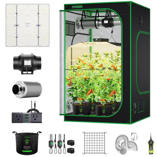 VIVOSUN 4×4 Grow Tent Kit Complete System, WiFi-Controlled Grow System with Full Spectrum 400W LED Plant Grow Light, Automatic Ventilation, GrowHub Outlet A22 with Temperature and Humidity Sensor