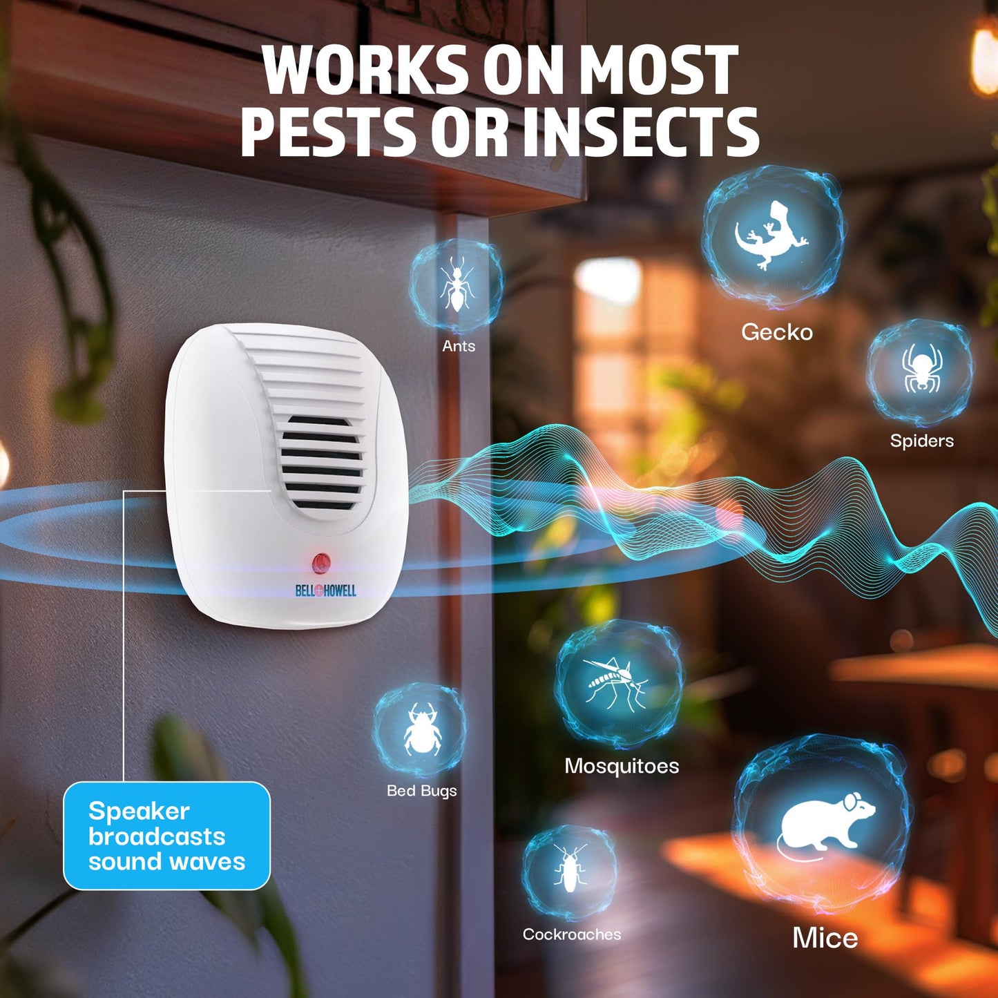 Bell+Howell Upgraded 2025 Ultrasonic Pest Repeller Indoor 4 Pk, Mice Repellent Indoor Home Kit, DIY Pest Control at Home, Plug in Spider Repellent, Rodent Repellent, Bug, Insect, Family & Pet Safe