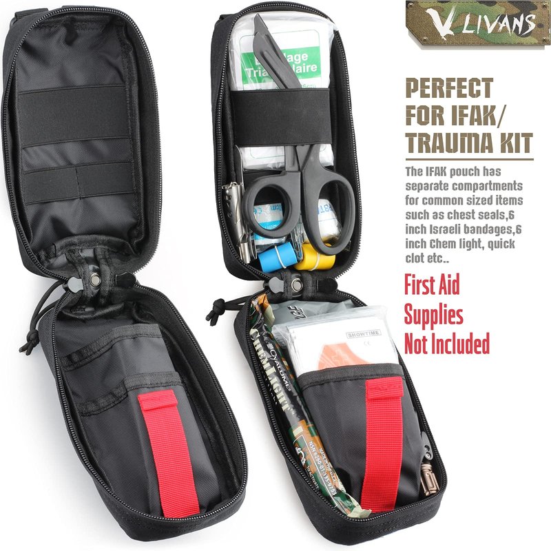 LIVANS Tactical MOLLE IFAK Medical Pouch, Rip-Away EMT First Aid Pouch Trauma Kit Everyday Carry Survival Bag Include Cross Patch((Pouch Only, First Aid Kits NOT Included)