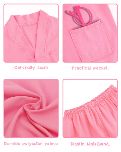 ICECUTE Doctor Scrubs for Kids,7 Pcs Scrubs Costume with Accessories,Halloween Costume for Boy Girls,3-11 Years (Pink, 10-11Years)