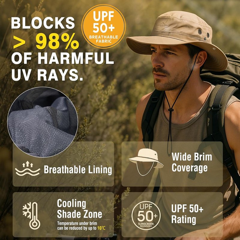 Waterproof XL XXL Oversized Men's Sun Hat | Fishing Bucket Boonie with UV Protection & Wide Brim