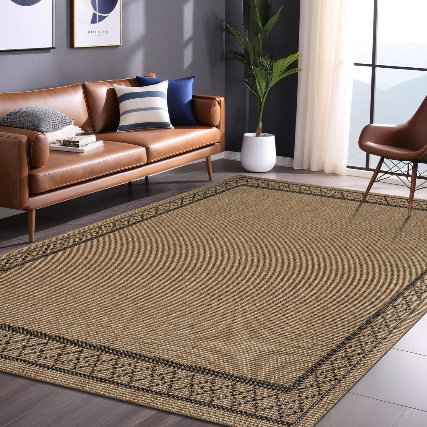 Luul Home Easy Jute Rugs 5x7 Frame Natural Color Living Room Indoor Outdoor Area Rug for Patio and Kitchen Rug High Traffic Washable Easy to Clean Solid Boho Woven Design Carpet (5 x 7)