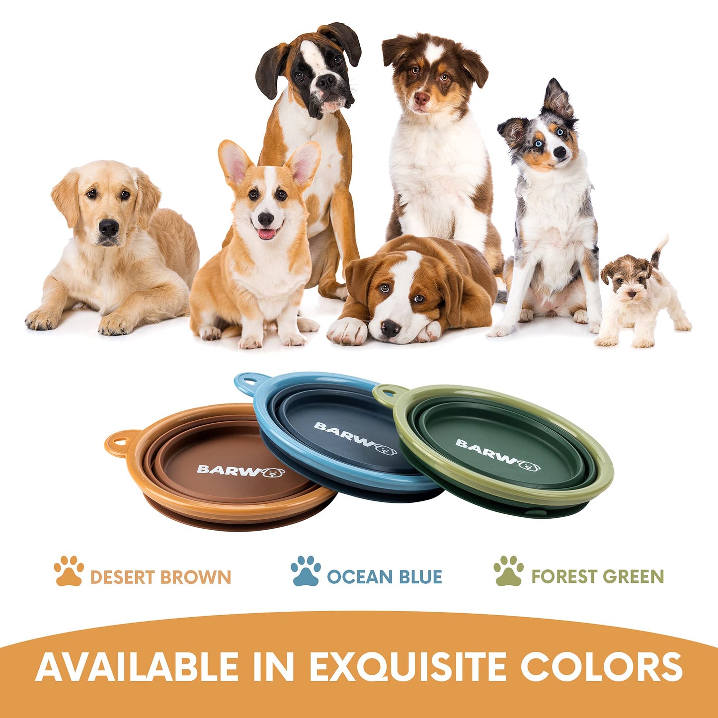 BARWO Collapsible Dog Bowl with Non Skid Suction Base -100% Pure Silicone Foldable Water Bowl, Portable Dog Bowl for Travel, Hiking & Camping 350mL 1 Piece