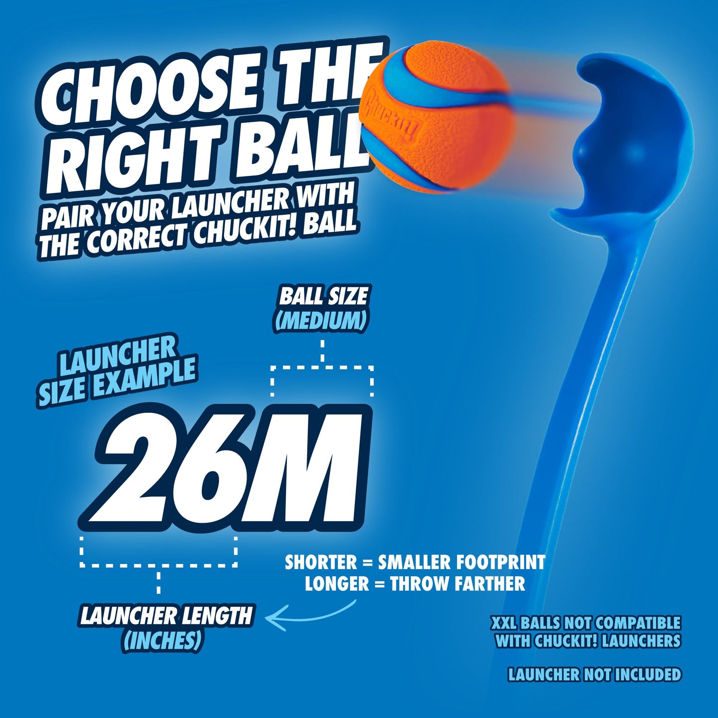 Chuckit! Dog Ball Launcher - Classic 26" with Medium (2.5"), Dog Fetch Ball Thrower, For Dogs 20-60 Pounds, Made in USA