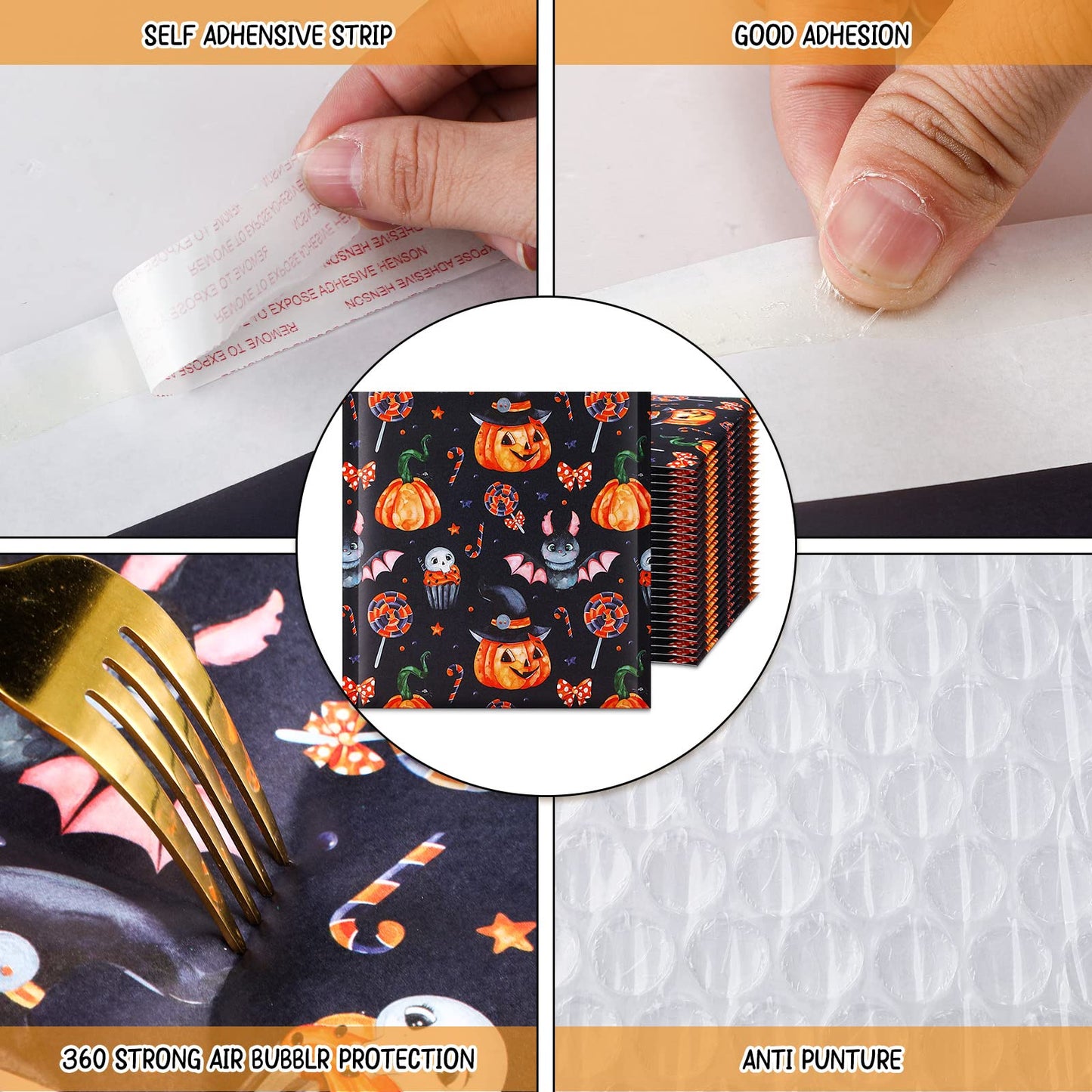 Censen 25 Pieces Halloween Poly Bubble Mailers 8.3 x 9.3 Inch Halloween Envelopes Shipping Bags Resealable Mailers Kraft Bubble Envelope with Resealable Adhesive Waterproof(Bat Style)