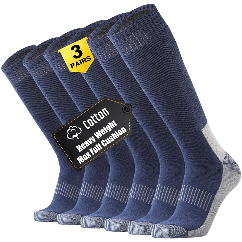 ONKE Knee High Socks for Men Work Boot Heavy Duty Tube Over the Calf Thick Full Cushion Moisture Control Durable Breathable(NavyBlue L)