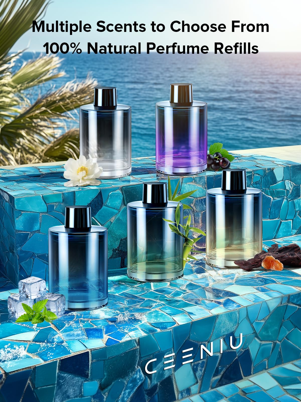 Ceeniu New Smart Car Air Freshener, 135ml Last 6 Months, Auto ON/OFF Car Freshener Long Lasting, Multi-mode Adjustable, Ambiance Light, Natural French Fragrance, CF3 Aroma Diffuser, Mint Ice Scent