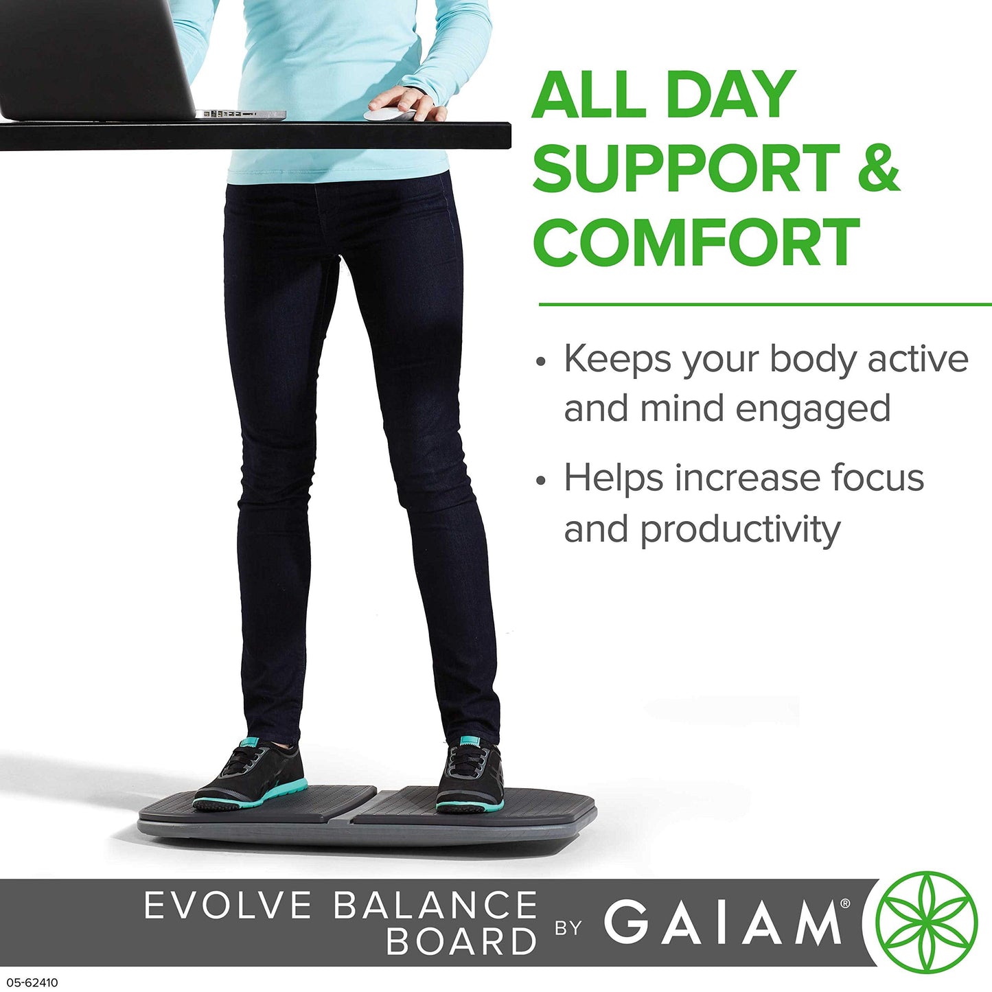 Gaiam Evolve Balance Board for Standing Desk - Anti-Fatigue Wobble Board for Home, Office, Physical Therapy & Exercise Equipment - Stability Rocker for Constant Movement, Increases Focus, Floor Mat Alternative