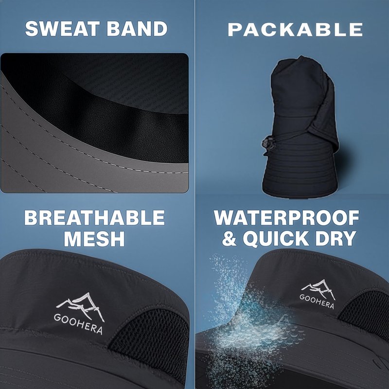GOOHERA Sun Hat for Men & Women, Breathable Wide Brim Outdoor Fishing Hat with Face Cover & Neck Flap