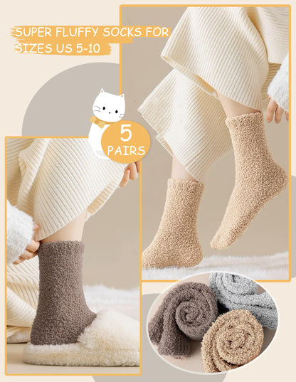 Josnown Fuzzy Socks for Women Cozy Soft Fluffy Slipper Warm Winter Plush Sleep Socks Christmas Gifts for Women, Size 5-10