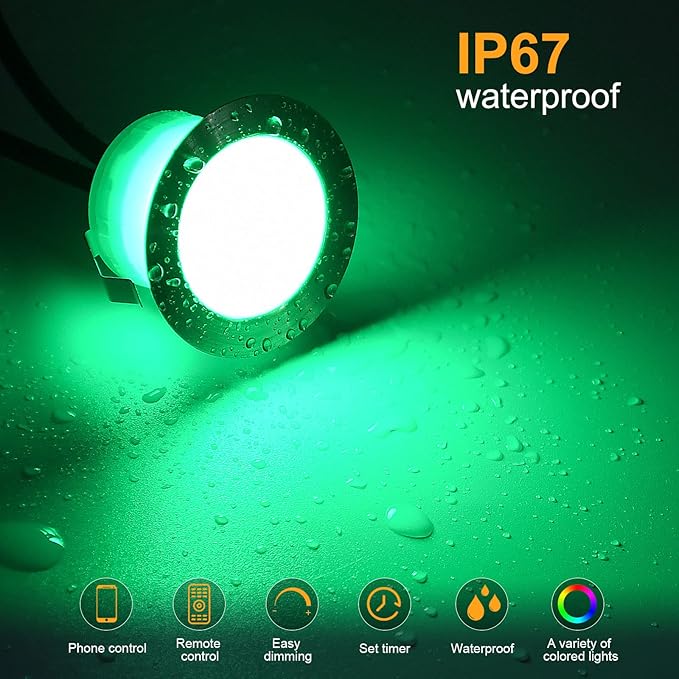 Smart LED Deck Light Kits - 30 Pack of 1.77" Low Voltage Recessed RGB Deck Lights IP67 Waterproof for Outdoor Landscape Lighting on Steps, Floors & Pathways, Compatible with Alexa & Google Assistant