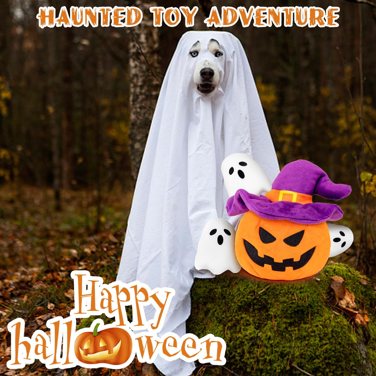 lilfrd Halloween Dog Toys - Pumpkin & Ghosts Dog Halloween Toys, Squeaky Plush Dog Toy, Gifts for Small Medium Large Dogs, Hide and Seek Dog Toy